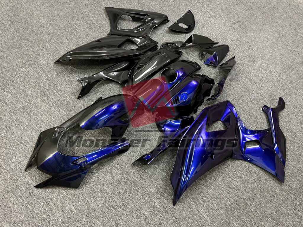 Gloss Black & Blue Iridescent Split ABS fairings for Yamaha R7 2021 - 2025 - premium OEM fit kit by Monster Fairings