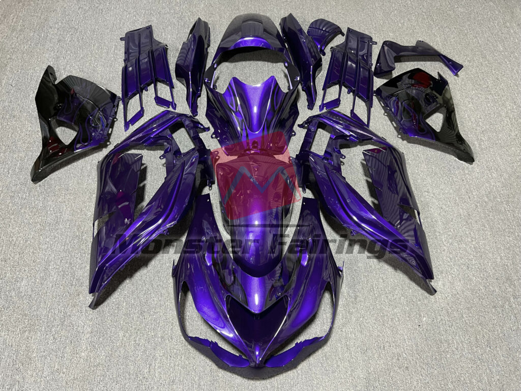 Kawasaki ZX14R 2012 - 2024 Gloss Deep Purple & Black With Flames ABS fairings - custom motorcycle bodywork kit by Monster Fairings