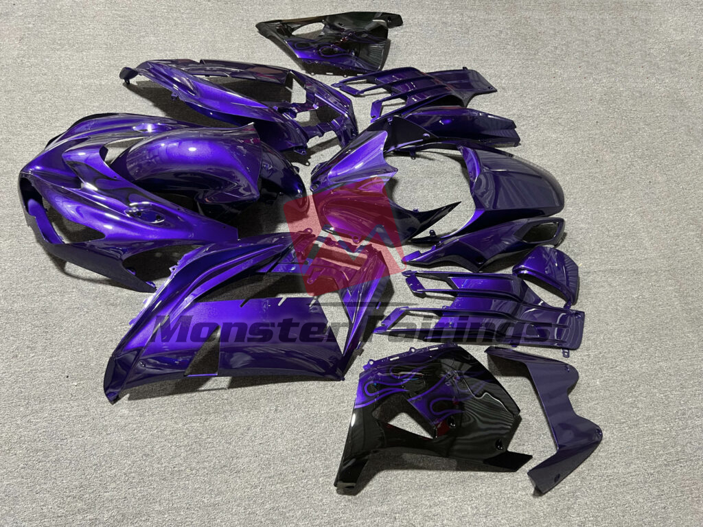 2012 - 2024 Kawasaki ZX14R Gloss Deep Purple & Black With Flames fairing set - ABS injection, custom painted by Monster Fairings