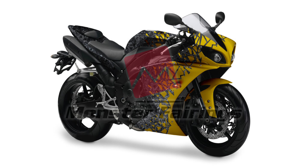 Gloss Forged Carbon Fiber Style With Gold Shattered ABS fairings for Yamaha R1 2009 - 2011 - premium OEM fit kit by Monster Fairings