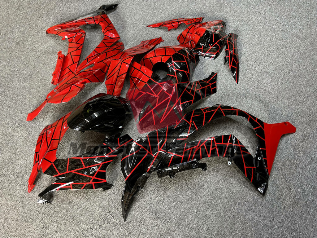 Gloss Black & Red Line Pattern Split ABS fairings for Kawasaki ZX10R 2016 - 2020 - premium OEM fit kit by Monster Fairings