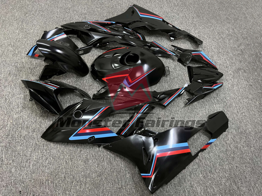 2015 - 2016 BMW S1000RR Matte Black With Blue & Red fairing set - ABS injection, custom painted by Monster Fairings