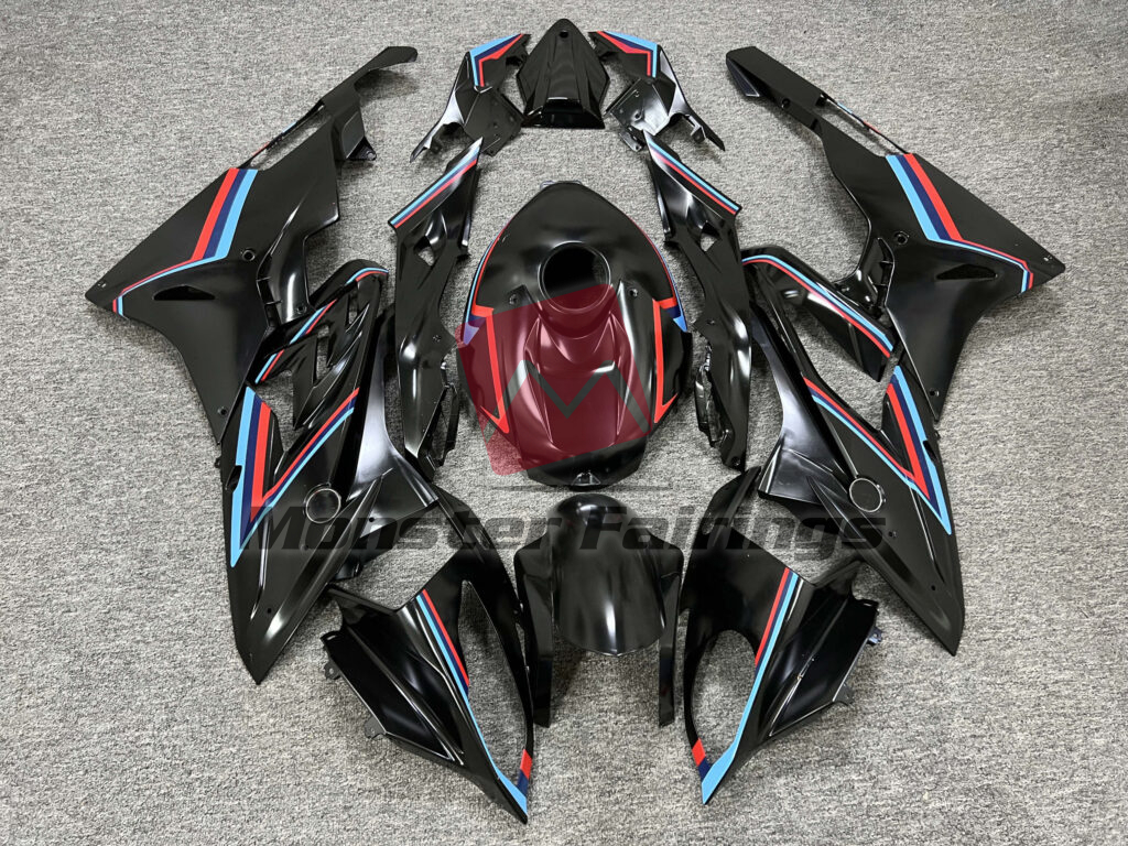 BMW S1000RR 2015 - 2016 Matte Black With Blue & Red ABS fairings - custom motorcycle bodywork kit by Monster Fairings