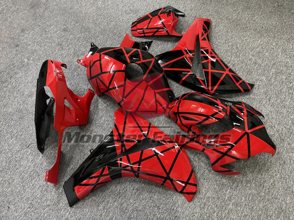 Honda CBR1000RR custom ABS fairings 2008 - 2011 in Gloss Red & Black Line Pattern Split - durable replacement kit, Monster Fairings