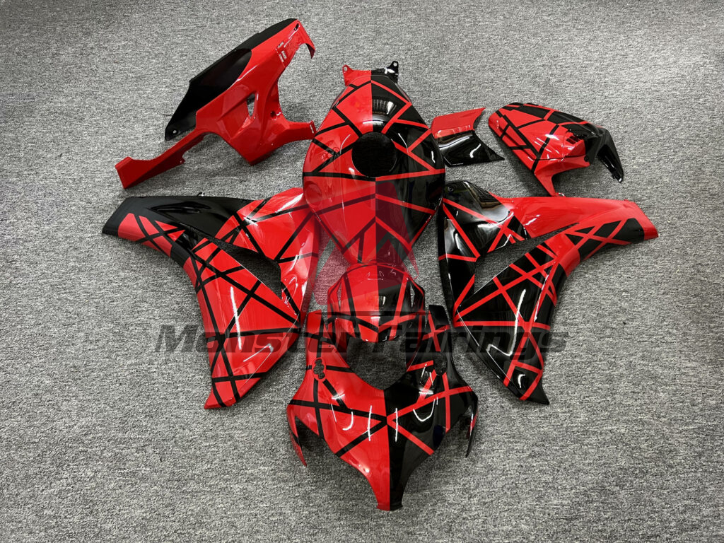 Honda CBR1000RR 2008 - 2011 Gloss Red & Black Line Pattern Split ABS fairings - custom motorcycle bodywork kit by Monster Fairings
