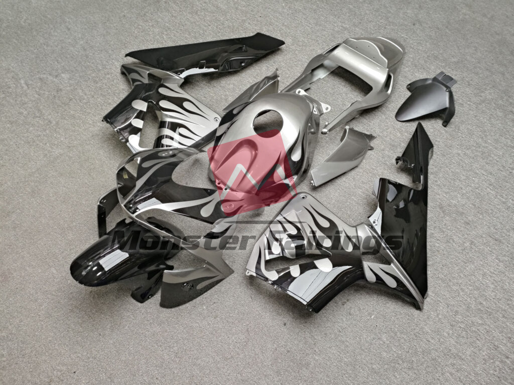Gloss Silver & Black Flames ABS fairings for Honda CBR600RR 2003 - 2004 - premium OEM fit kit by Monster Fairings