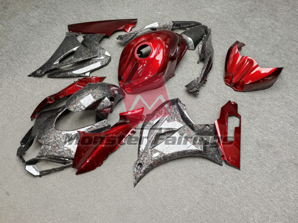 2017 - 2025 Suzuki GSXR 1000 Gloss Forged Carbon Fiber Style With Candy Red fairing set - ABS injection, custom painted by Monster Fairings