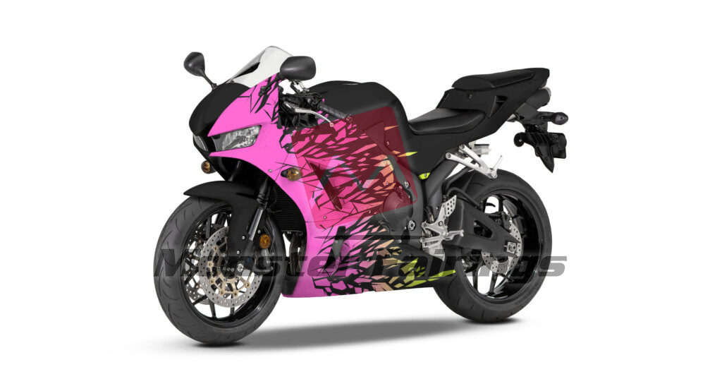 Honda CBR600RR custom ABS fairings 2013 - 2025 in Gloss Pink & Black With High Vis Yellow Shattered Split - durable replacement kit, Monster Fairings