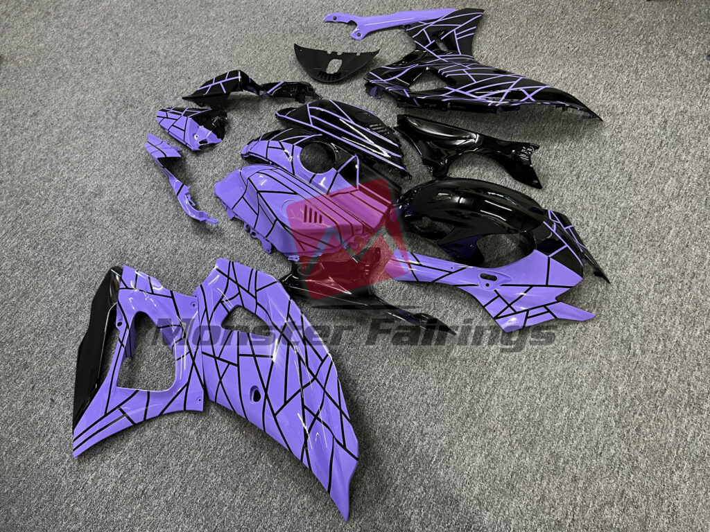 Yamaha R7 custom ABS fairings 2021 - 2025 in Gloss Purple & Black Line Pattern Split - durable replacement kit, Monster Fairings