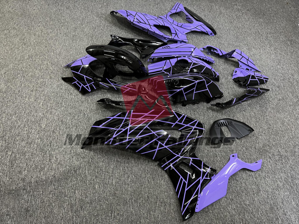 2021 - 2025 Yamaha R7 Gloss Purple & Black Line Pattern Split fairing set - ABS injection, custom painted by Monster Fairings