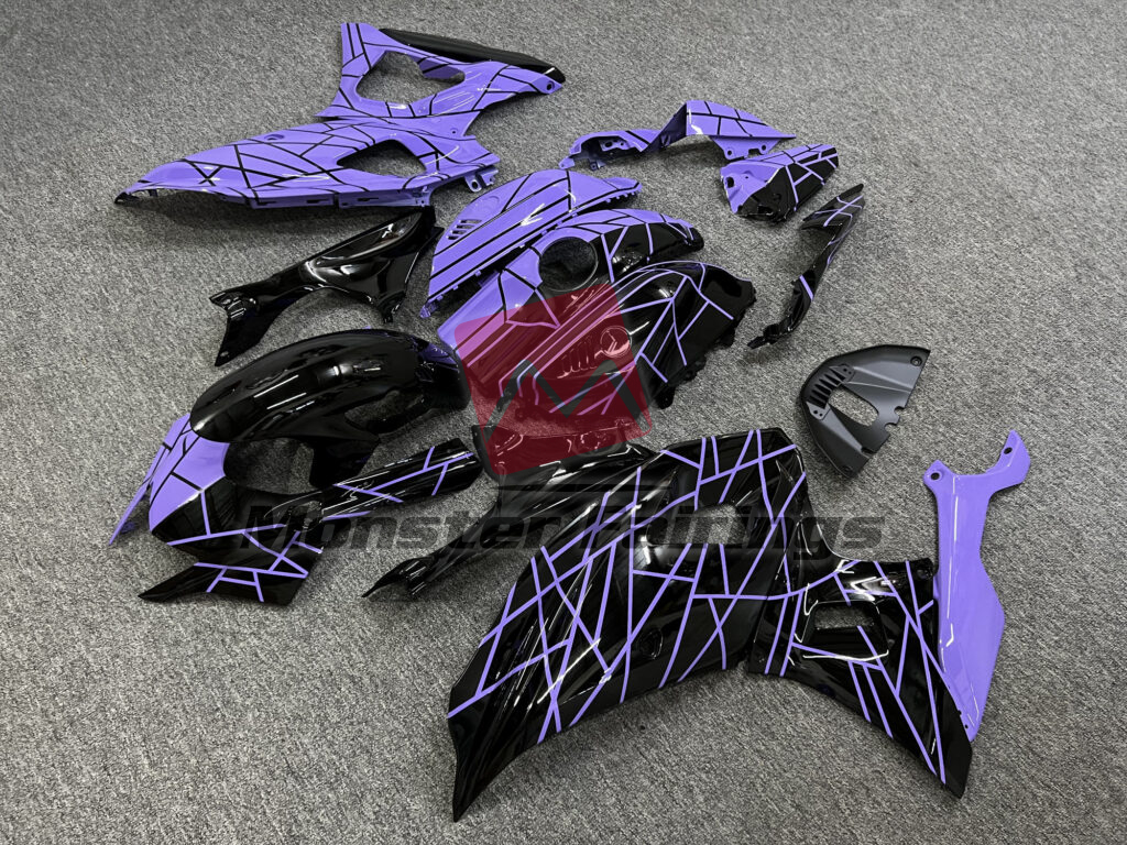 Gloss Purple & Black Line Pattern Split ABS fairings for Yamaha R7 2021 - 2025 - premium OEM fit kit by Monster Fairings
