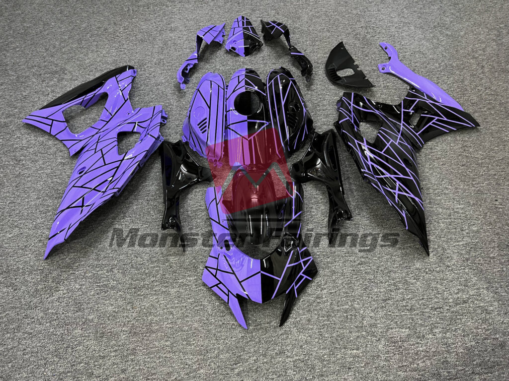 Yamaha R7 2021 - 2025 Gloss Purple & Black Line Pattern Split ABS fairings - custom motorcycle bodywork kit by Monster Fairings