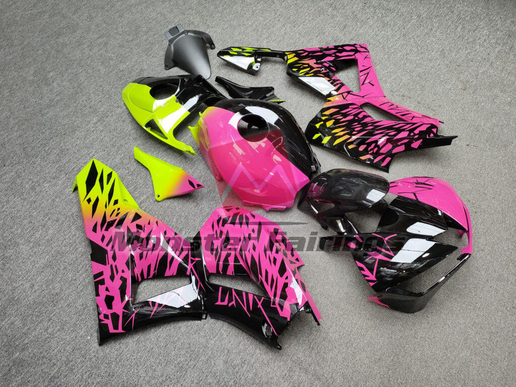 Monster Fairings ABS fairing kit for Honda CBR600RR 2013 - 2025 - Gloss Pink & Black With High Vis Yellow Shattered Split, precise OEM fit