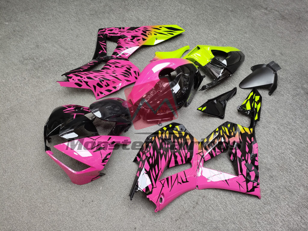 2013 - 2025 Honda CBR600RR Gloss Pink & Black With High Vis Yellow Shattered Split fairing set - ABS injection, custom painted by Monster Fairings