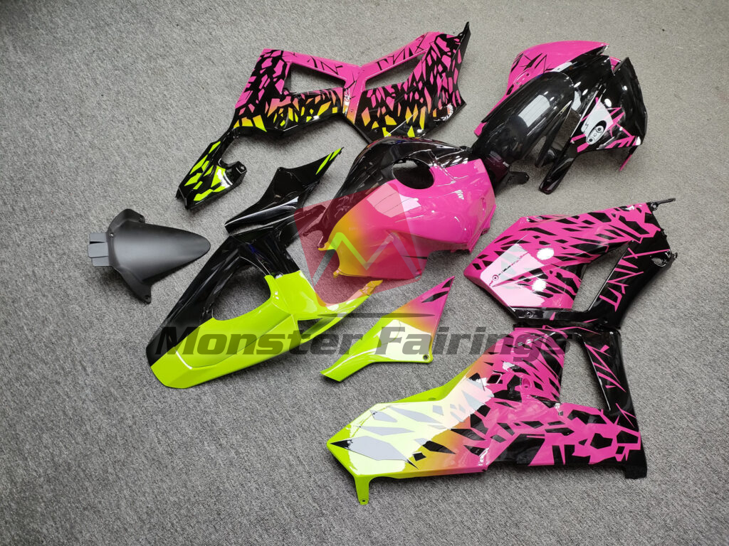 Honda CBR600RR 2013 - 2025 ABS fairings, Gloss Pink & Black With High Vis Yellow Shattered Split - high - quality motorcycle kit by Monster Fairings