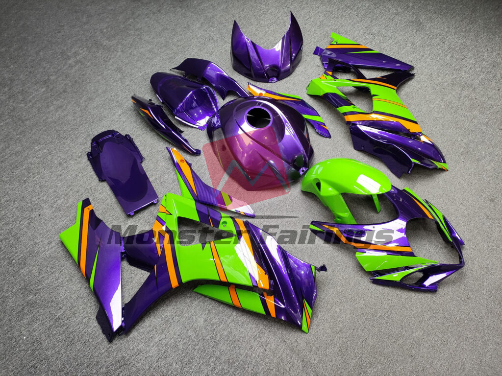 2007 - 2008 Suzuki GSXR 1000 Gloss Green & Purple With Orange fairing set - ABS injection, custom painted by Monster Fairings