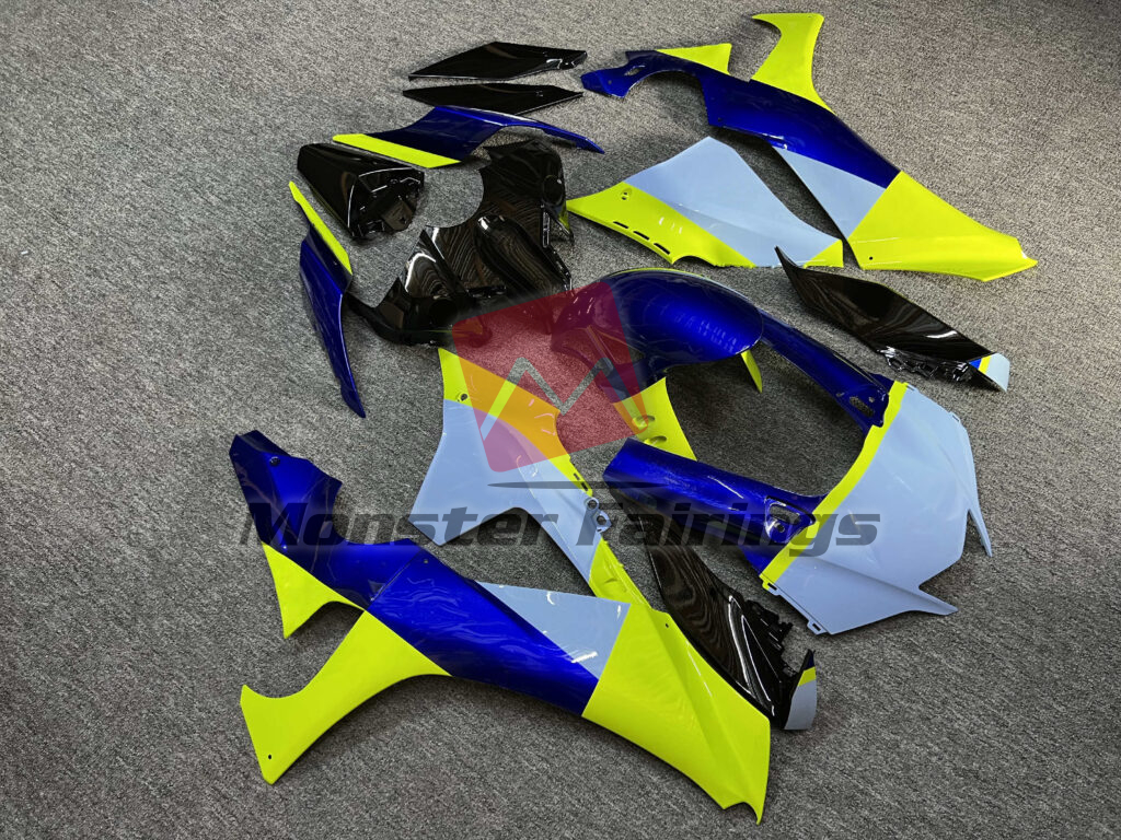 Yamaha R1 custom ABS fairings 2020 - 2025 in Gloss Pale Blue With Black & High Vis Yellow - durable replacement kit, Monster Fairings