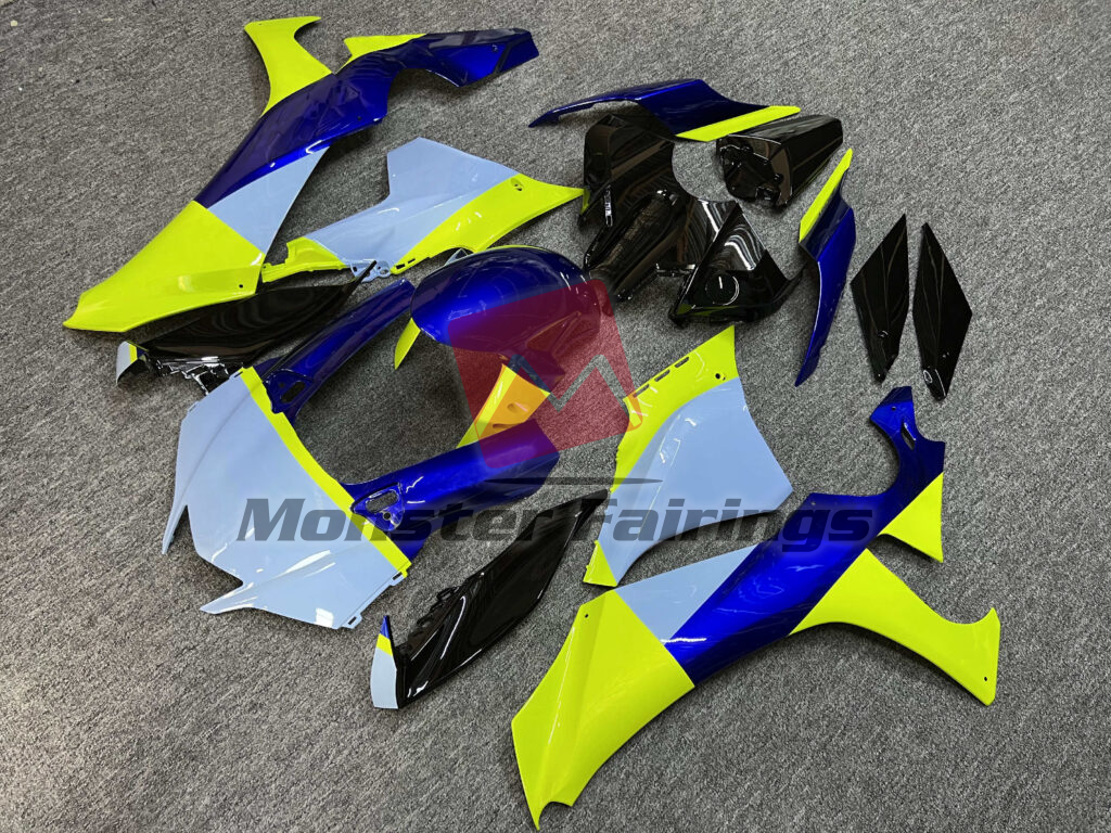 Gloss Pale Blue With Black & High Vis Yellow ABS fairings for Yamaha R1 2020 - 2025 - premium OEM fit kit by Monster Fairings