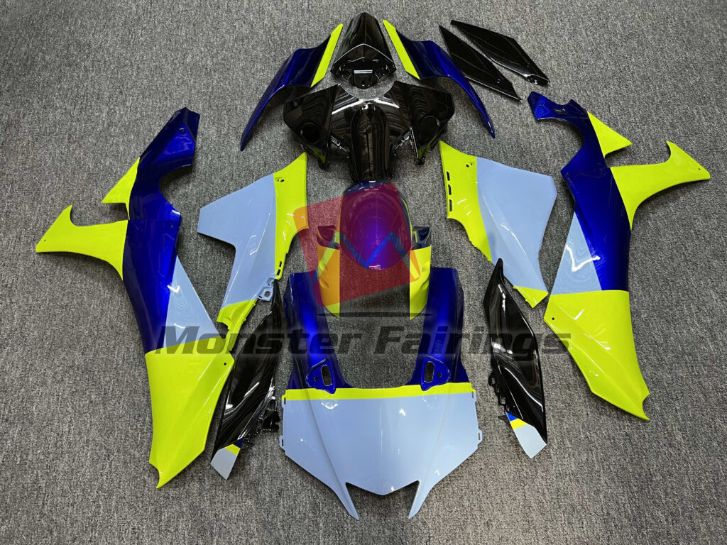 Yamaha R1 2020 - 2025 Gloss Pale Blue With Black & High Vis Yellow ABS fairings - custom motorcycle bodywork kit by Monster Fairings