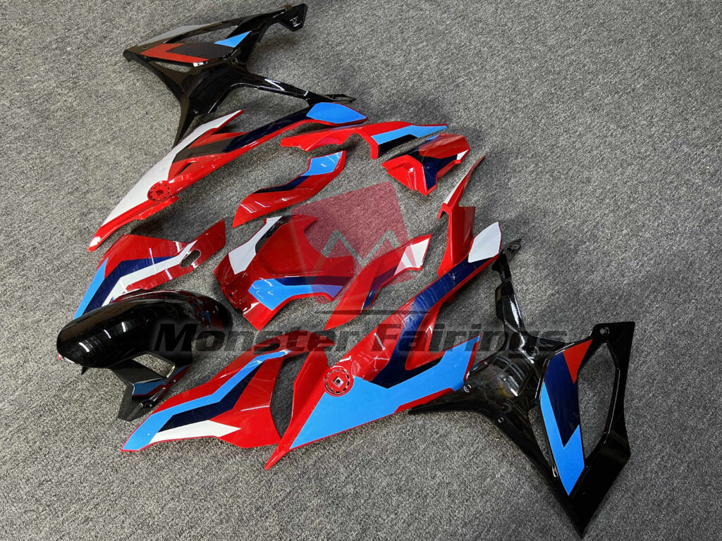 Gloss Red, Black With Blue & White ABS fairings for BMW S1000RR 2019 - 2022 - premium OEM fit kit by Monster Fairings