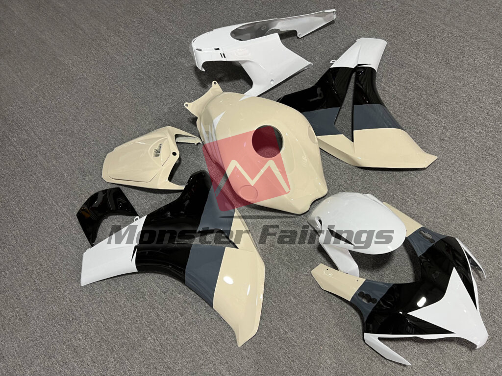 Honda CBR1000RR custom ABS fairings 2008 - 2011 in Gloss Desert Tan, Black With White & Nardo Gray - durable replacement kit, Monster Fairings