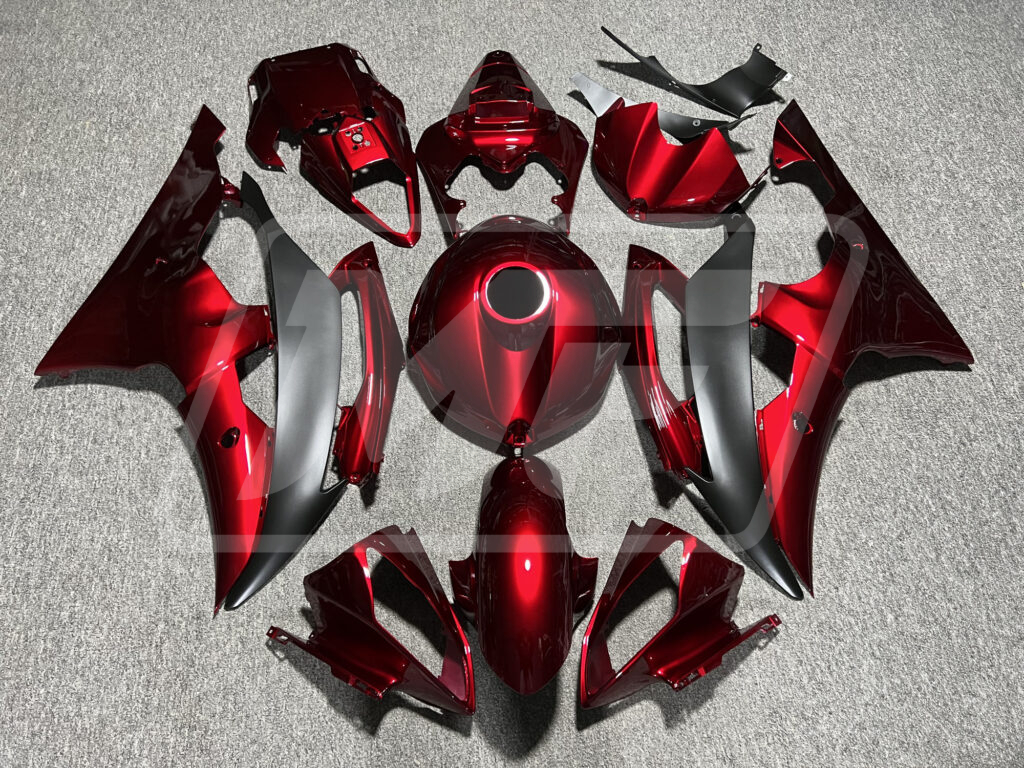 Yamaha R6 2008 - 2016 Gloss Candy Red With Matte Black ABS fairings - custom motorcycle bodywork kit by Monster Fairings