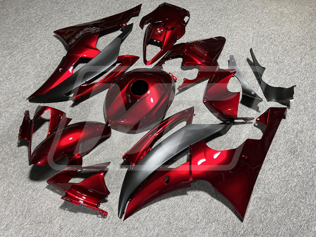 Yamaha R6 custom ABS fairings 2008 - 2016 in Gloss Candy Red With Matte Black - durable replacement kit, Monster Fairings