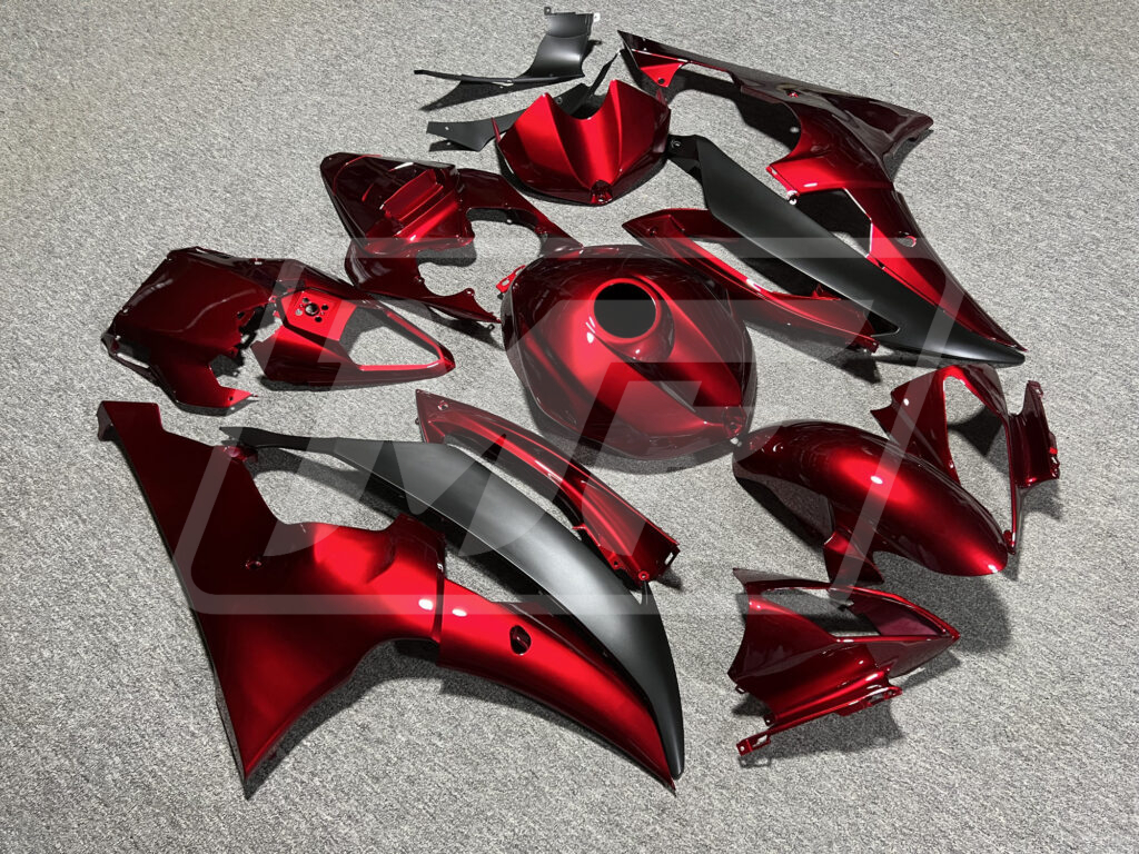 Monster Fairings ABS fairing kit for Yamaha R6 2008 - 2016 - Gloss Candy Red With Matte Black, precise OEM fit