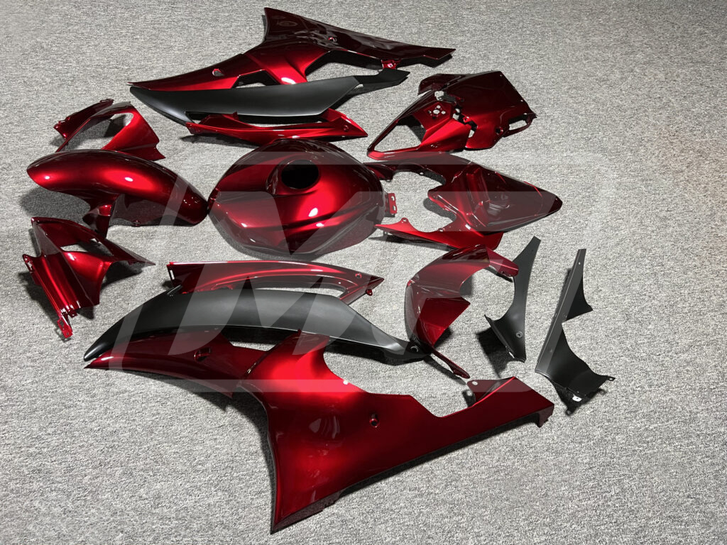 2008 - 2016 Yamaha R6 Gloss Candy Red With Matte Black fairing set - ABS injection, custom painted by Monster Fairings