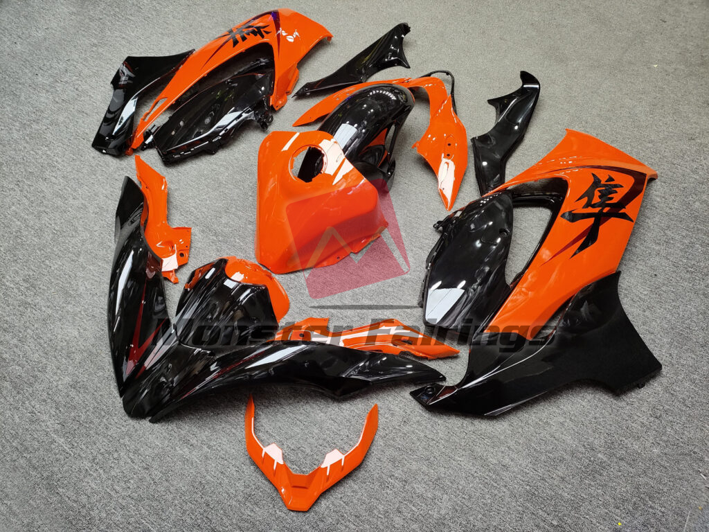 Suzuki GSXR 1300 custom ABS fairings 2021 - 2025 in Gloss Black & Orange - durable replacement kit, Monster Fairings