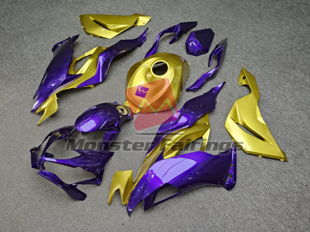Kawasaki ZX6R custom ABS fairings 2019 - 2023 in Gloss Deep Purple & Gold - durable replacement kit, Monster Fairings