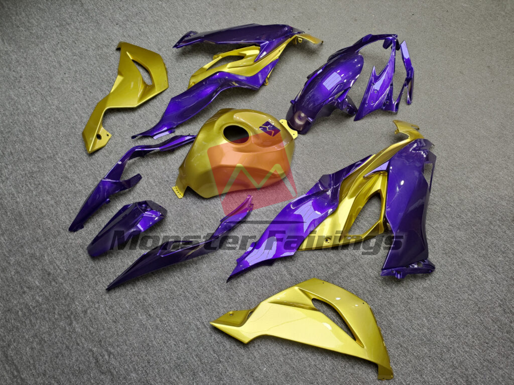 2019 - 2023 Kawasaki ZX6R Gloss Deep Purple & Gold fairing set - ABS injection, custom painted by Monster Fairings