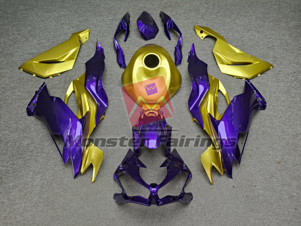 Kawasaki ZX6R 2019 - 2023 Gloss Deep Purple & Gold ABS fairings - custom motorcycle bodywork kit by Monster Fairings