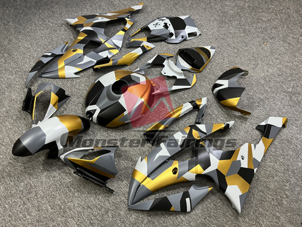 Matte Nardo Gray, White With Black & Gold Camo ABS fairings for Yamaha R6 2008 - 2016 - premium OEM fit kit by Monster Fairings