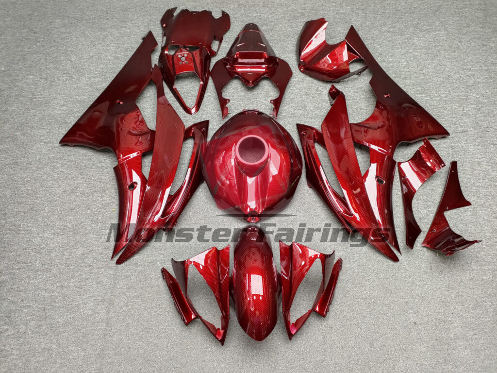 Yamaha R6 2008 - 2016 Gloss Red Carbon Fiber Style ABS fairings - custom motorcycle bodywork kit by Monster Fairings