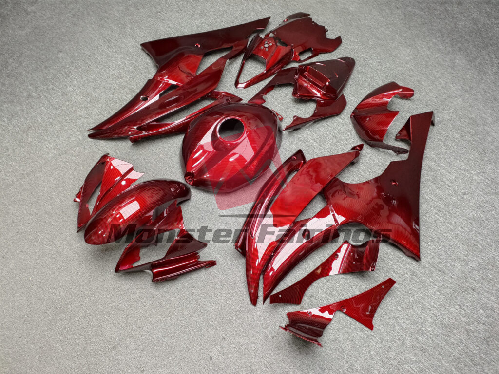 Yamaha R6 custom ABS fairings 2008 - 2016 in Gloss Red Carbon Fiber Style - durable replacement kit, Monster Fairings