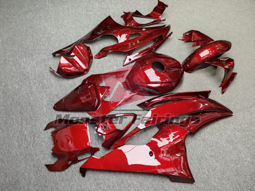 2008 - 2016 Yamaha R6 Gloss Red Carbon Fiber Style fairing set - ABS injection, custom painted by Monster Fairings