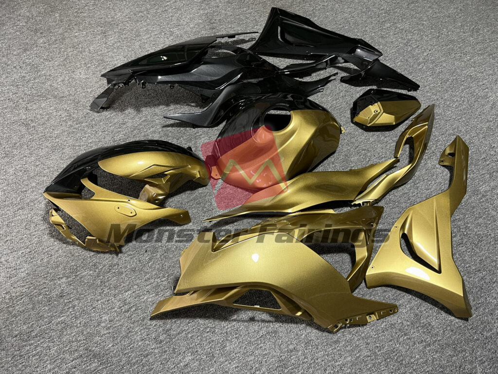 Gloss Black & Gold Split ABS fairings for Kawasaki ZX6R 2024 - 2025 - premium OEM fit kit by Monster Fairings