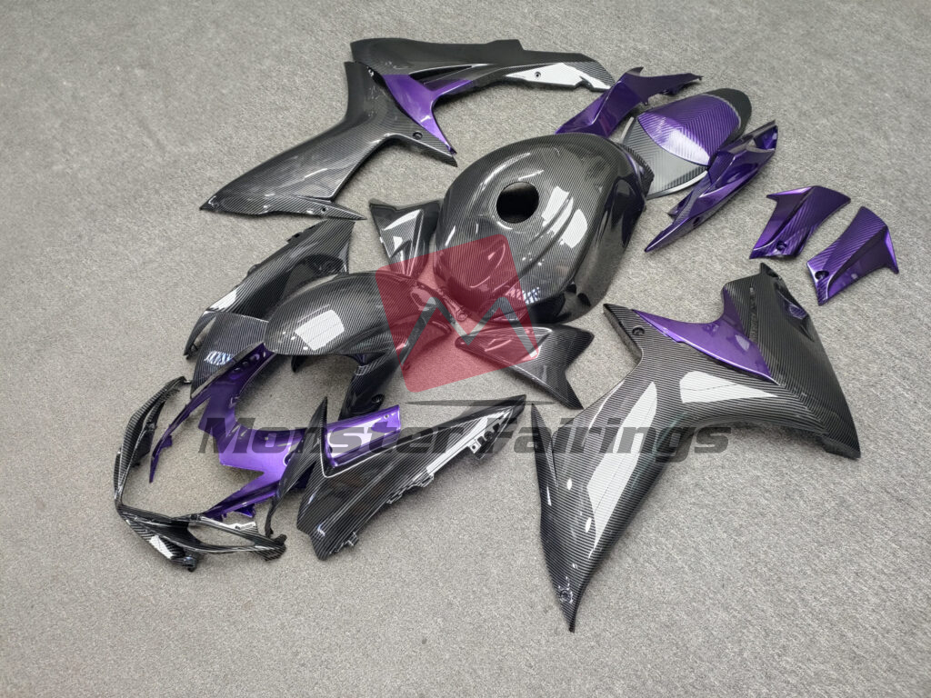 2011 - 2025 Suzuki GSXR 600 - 750 Gloss Carbon Fiber Style With Purple fairing set - ABS injection, custom painted by Monster Fairings