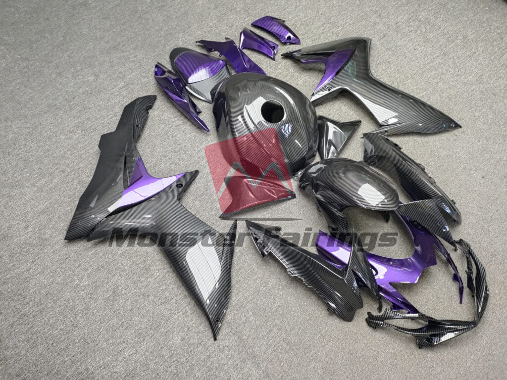 Suzuki GSXR 600 - 750 custom ABS fairings 2011 - 2025 in Gloss Carbon Fiber Style With Purple - durable replacement kit, Monster Fairings