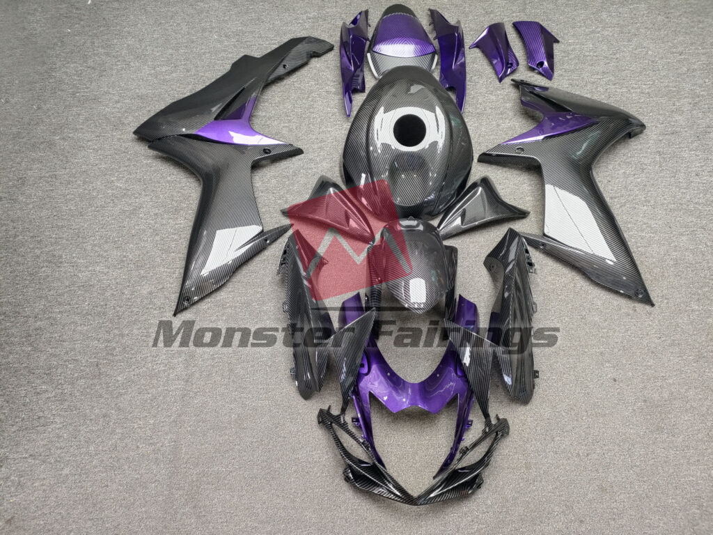 Suzuki GSXR 600 - 750 2011 - 2025 Gloss Carbon Fiber Style With Purple ABS fairings - custom motorcycle bodywork kit by Monster Fairings