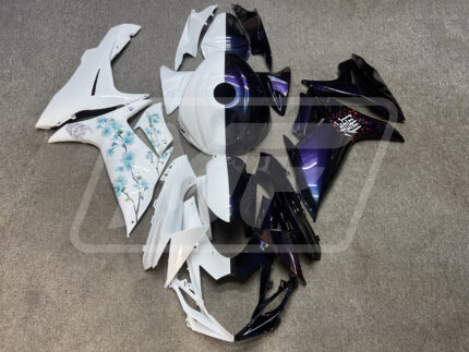 Suzuki GSXR 600-750 2011-2026 Gloss Midnight Blue & White Cherry Blossom Split ABS Fairings | Monster Fairings