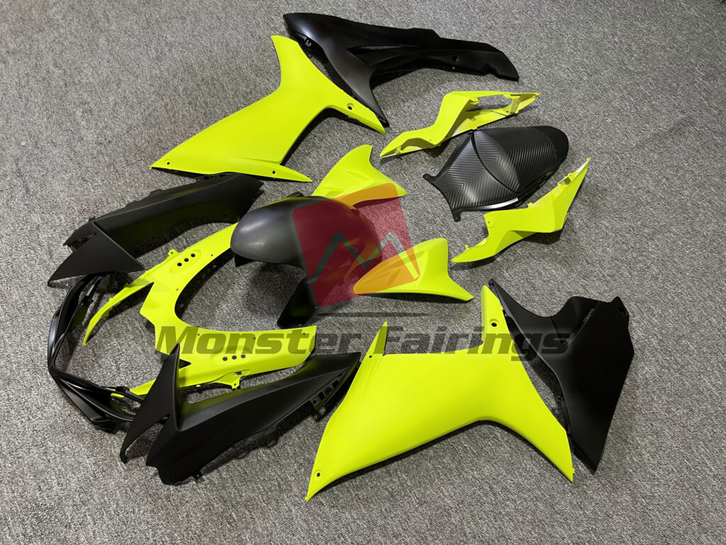 Suzuki GSXR 600 - 750 custom ABS fairings 2011 - 2025 in Matte High Vis Yellow & Black - durable replacement kit, Monster Fairings