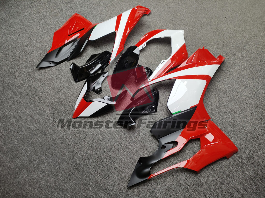 2020 - 2024 Ducati Panigale V2 Gloss White & Red With Black fairing set - ABS injection, custom painted by Monster Fairings
