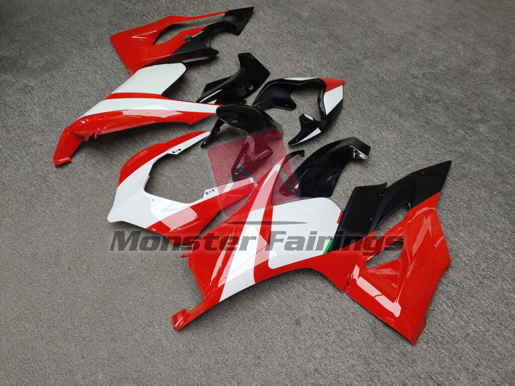Ducati Panigale V2 custom ABS fairings 2020 - 2024 in Gloss White & Red With Black - durable replacement kit, Monster Fairings