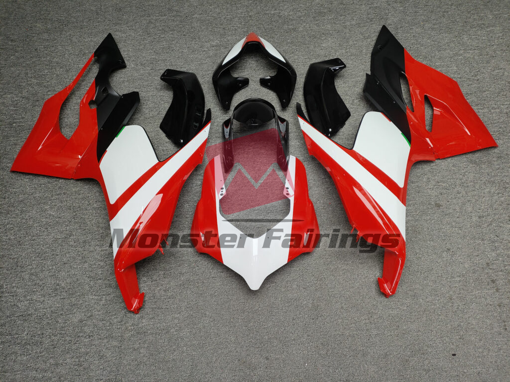 Ducati Panigale V2 2020 - 2024 Gloss White & Red With Black ABS fairings - custom motorcycle bodywork kit by Monster Fairings