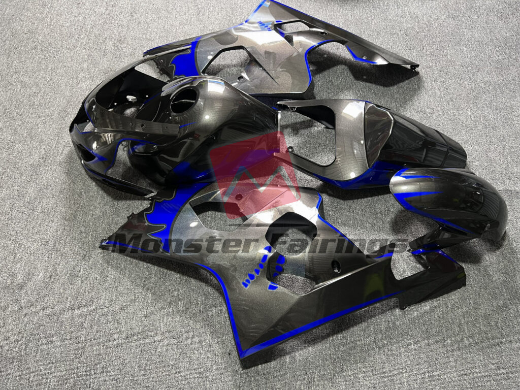 2004 - 2005 Suzuki GSXR 600 - 750 Gloss Metallic Black & Blue With Custom Skull fairing set - ABS injection, custom painted by Monster Fairings
