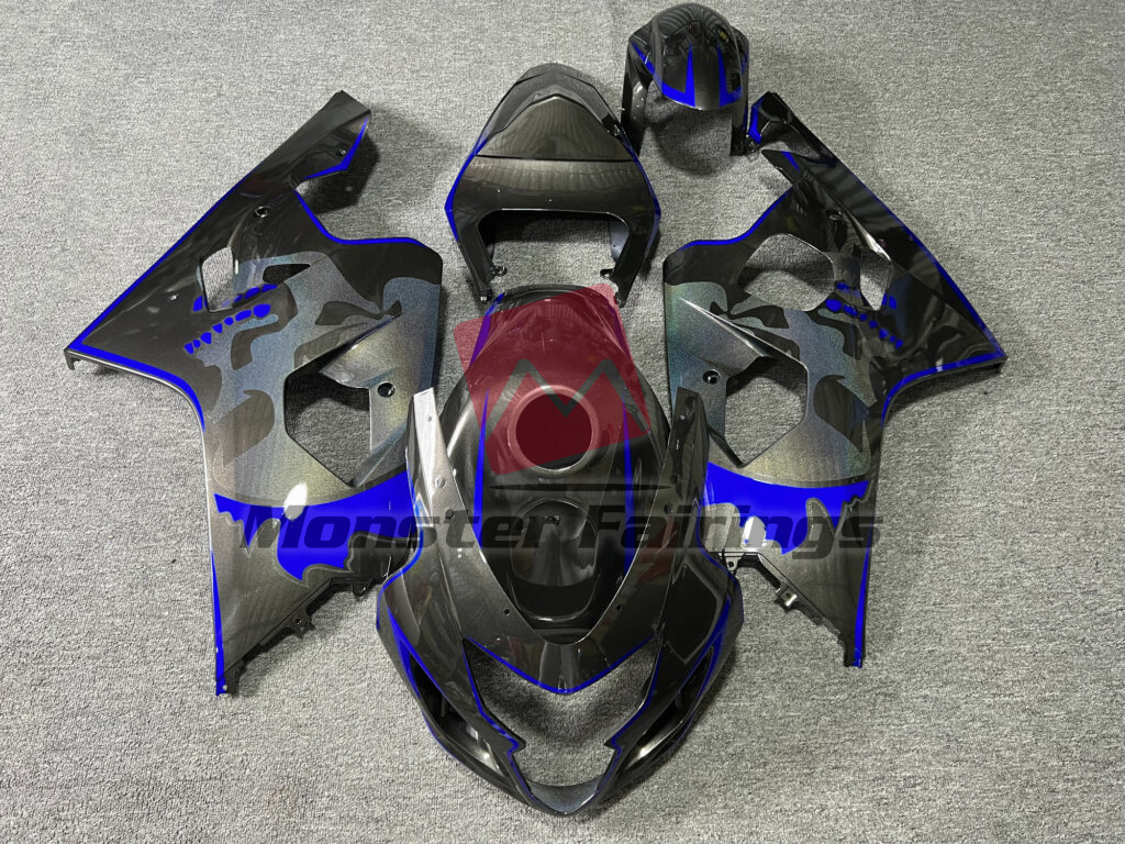 Suzuki GSXR 600 - 750 2004 - 2005 Gloss Metallic Black & Blue With Custom Skull ABS fairings - custom motorcycle bodywork kit by Monster Fairings