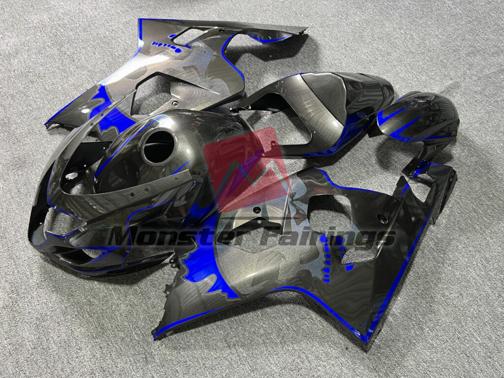 Gloss Metallic Black & Blue With Custom Skull ABS fairings for Suzuki GSXR 600 - 750 2004 - 2005 - premium OEM fit kit by Monster Fairings