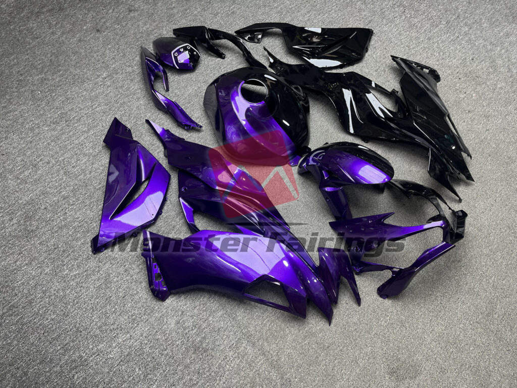 2019 - 2023 Kawasaki ZX6R Gloss Purple & Black Split fairing set - ABS injection, custom painted by Monster Fairings